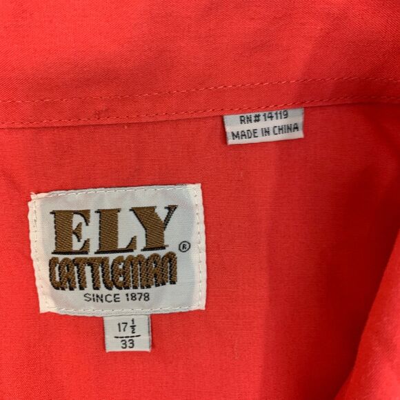 Ely Cattleman Western Shirt Mens 17.5 Watermelon Snap Button Long Sleeve Cowboy - Picture 6 of 11